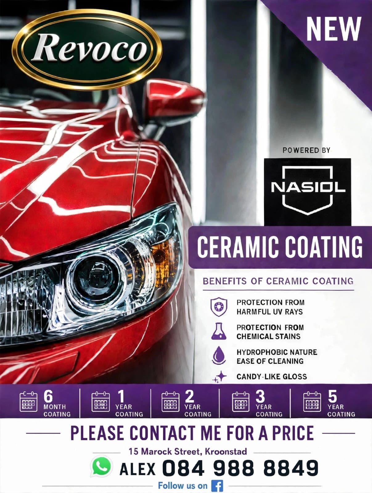 Nasiol ceramic coating flyer — 6 month to 5 year coatings