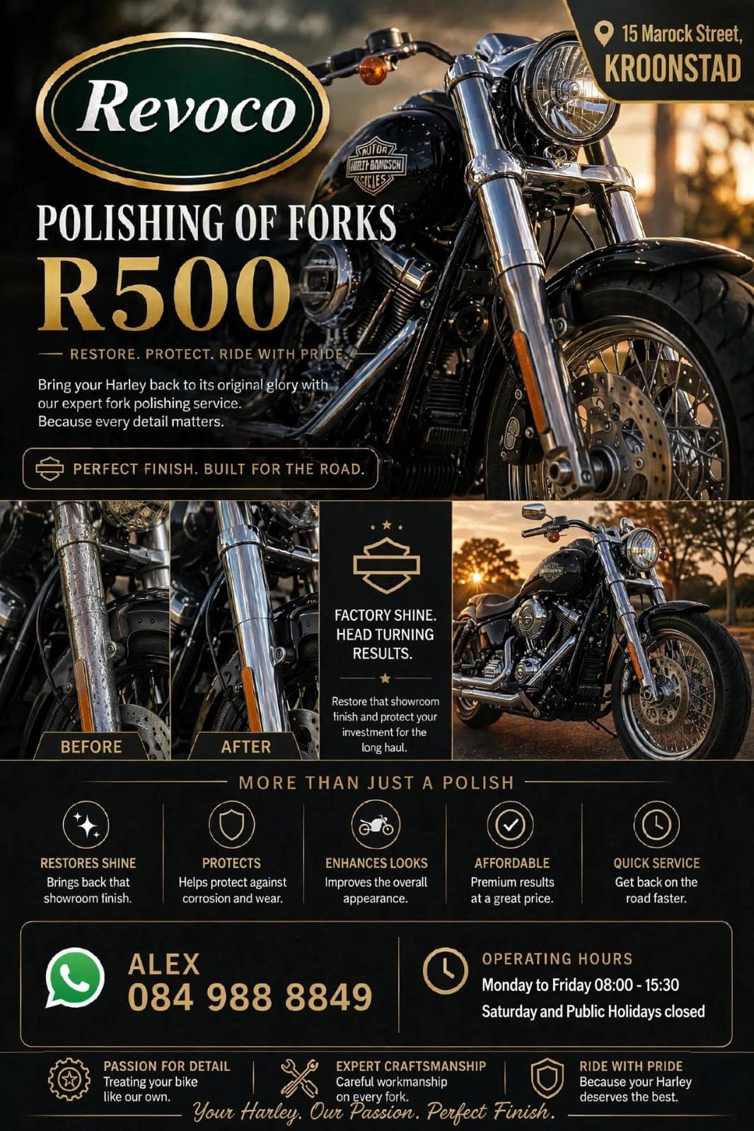 Motorcycle fork polishing flyer — R500