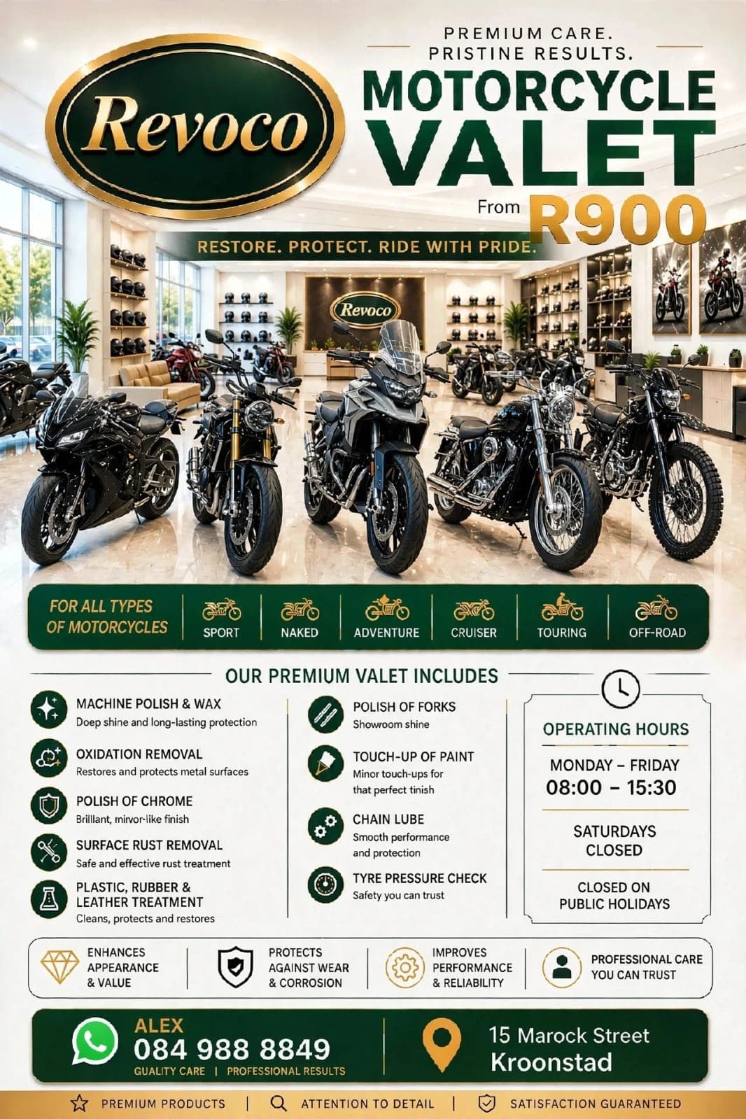 Motorcycle valet flyer — from R900