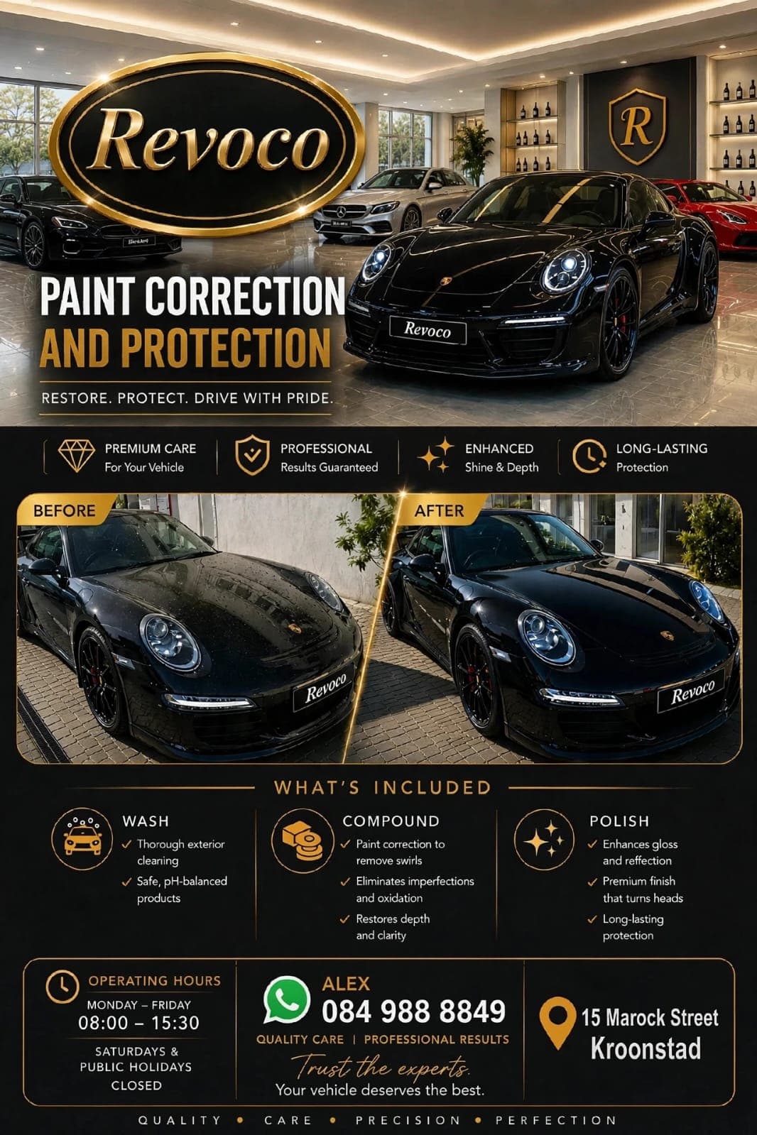 Paint correction and protection flyer with before and after