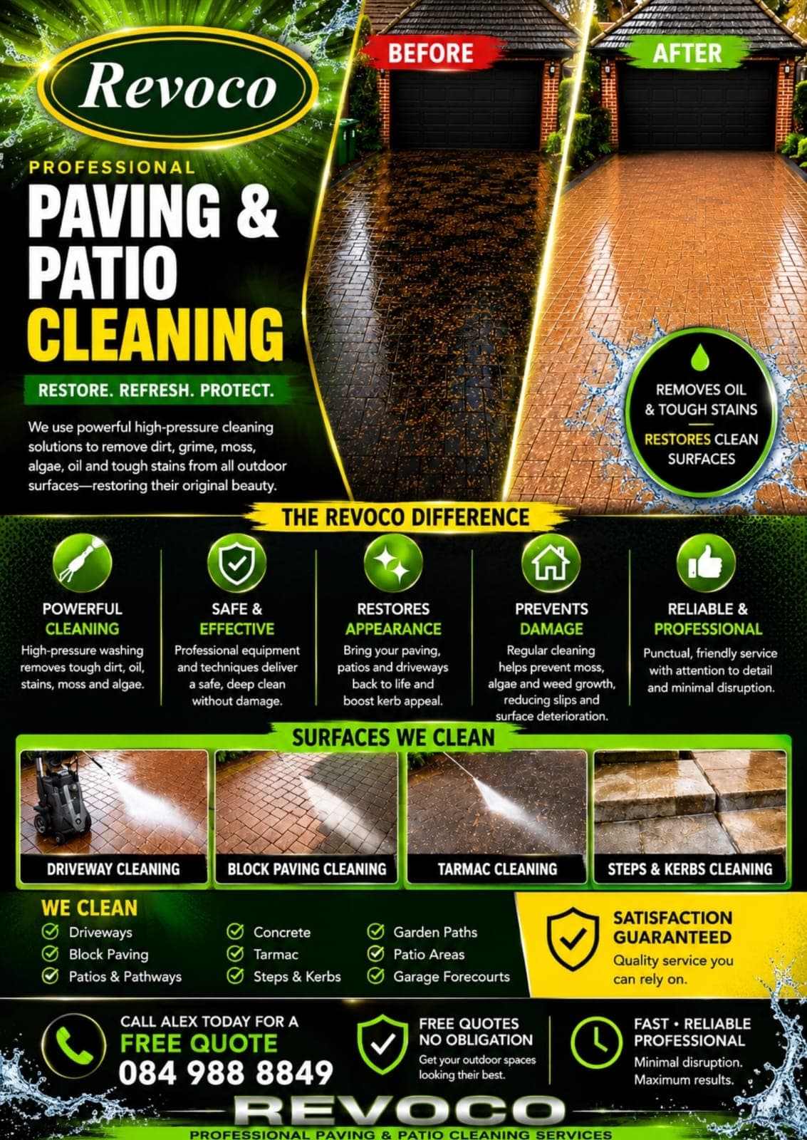 Paving and patio cleaning flyer with before and after