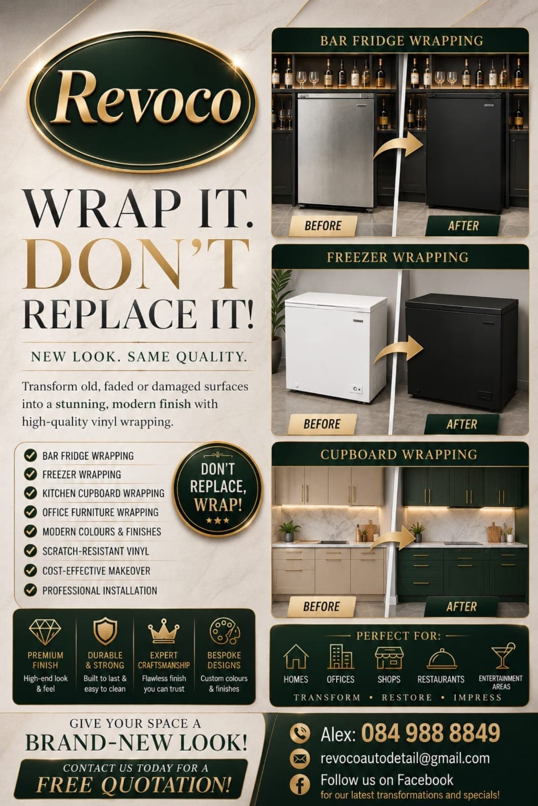 Vinyl wrapping flyer — bar fridges, freezers and cupboards